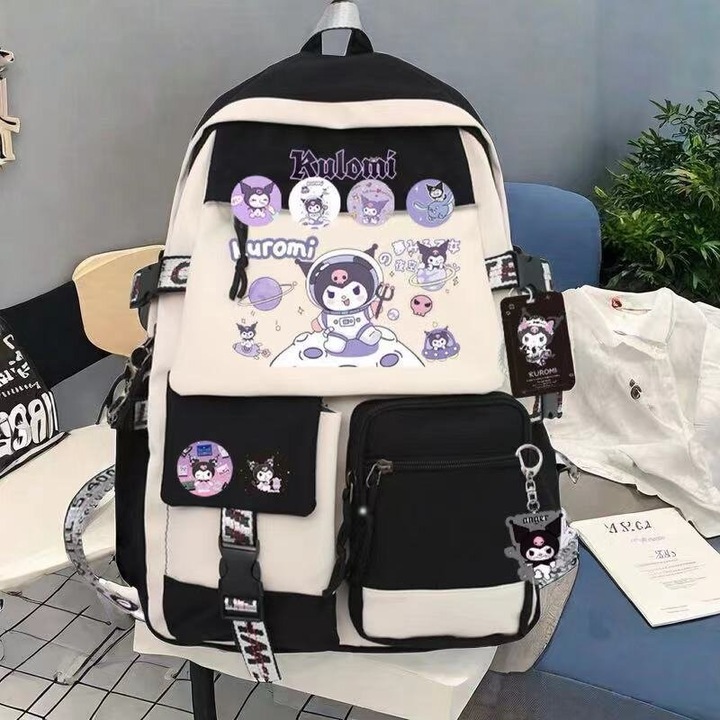Ghiozdan scolar Kuromi, capacitate mare, compartiment laptop, negru