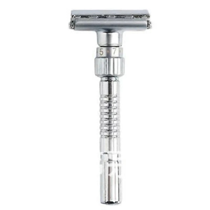 Aparat de ras clasic, dublu tais, manual, argintiu, 10x4cm, set cu 5 lame si husa de calatorie