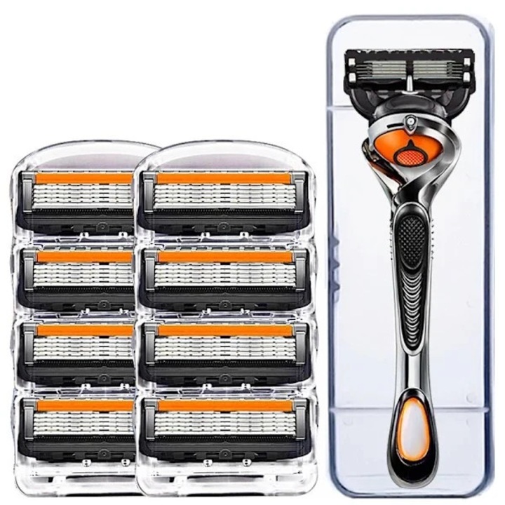 Aparat de ras clasic 5 lame inox set 1+8 rezerve