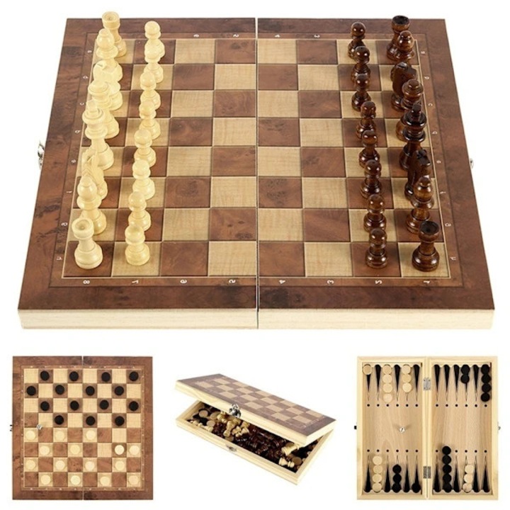 Set sah lemn 3 in 1 magnetic portabil 24x24cm