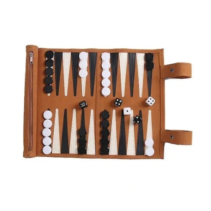 Joc de table portabil, maro, 30 piese, 5 zaruri, 40x40cm