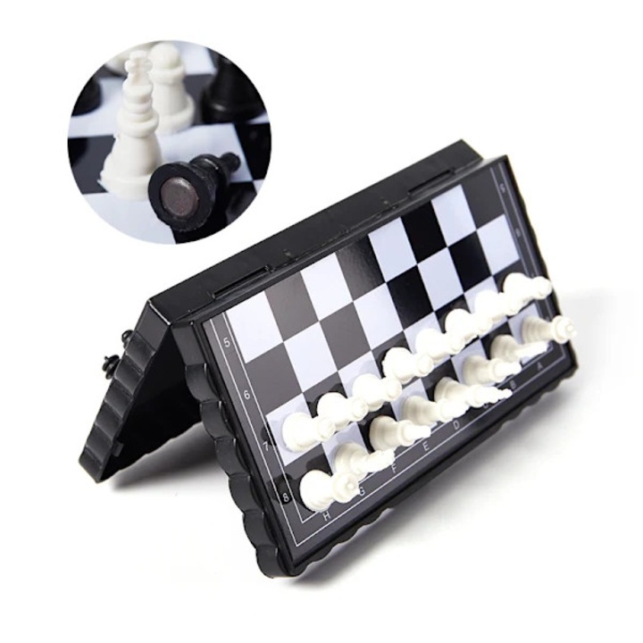Set sah pliabil plastic 32 piese negru alb 13x12.6cm