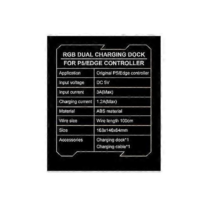 Statie incarcare controler PS5 RGB dual 163x146x64mm neagra