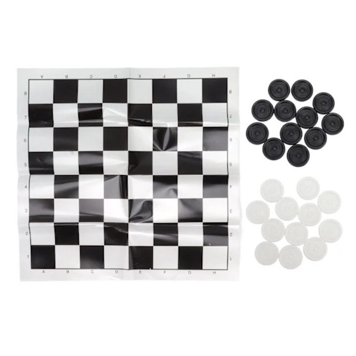 Set joc dame plastic, piese alb-negru, tabla transparenta, 23mm, portabil