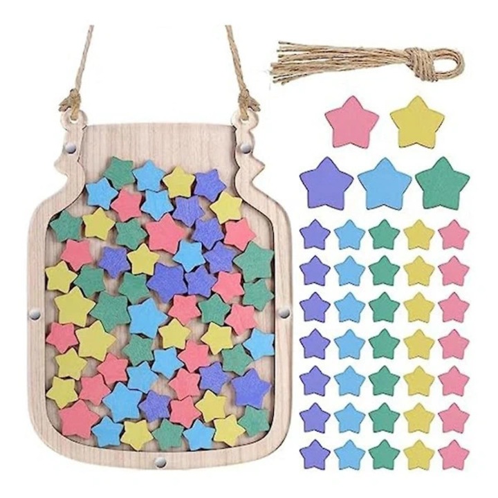 Borcan recompense din lemn, set cu 100 stele colorate, 29.4x22cm