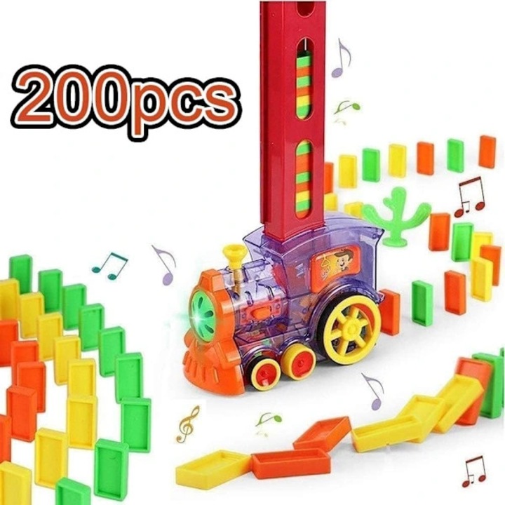 Trenulet electric domino, jucarie educationala, automat, multicolor, 3+ ani