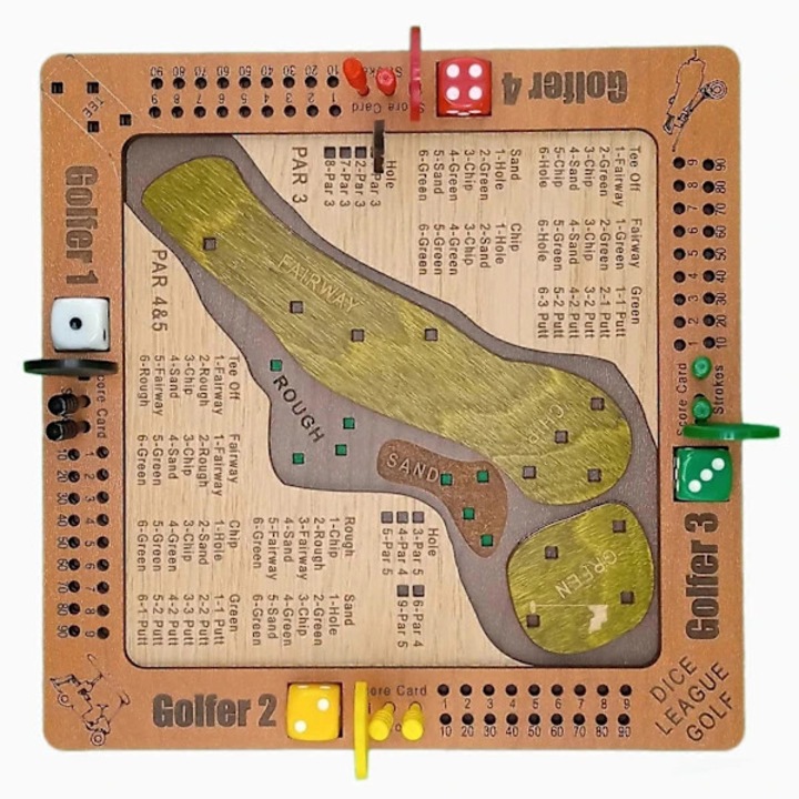 Joc de societate golf cu zaruri, lemn, multicolor, 30x30cm