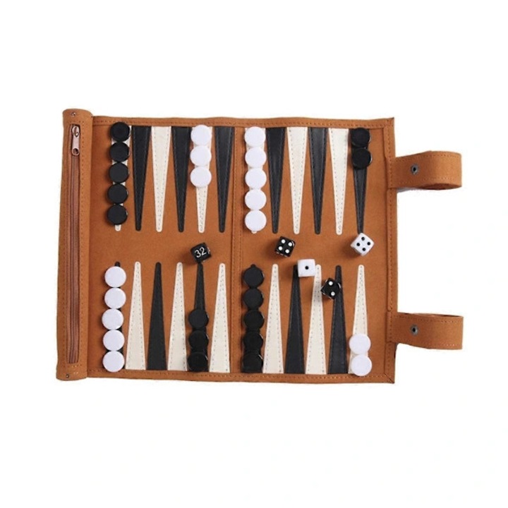 Joc de table portabil, maro, 30 piese, 5 zaruri, 40x40cm