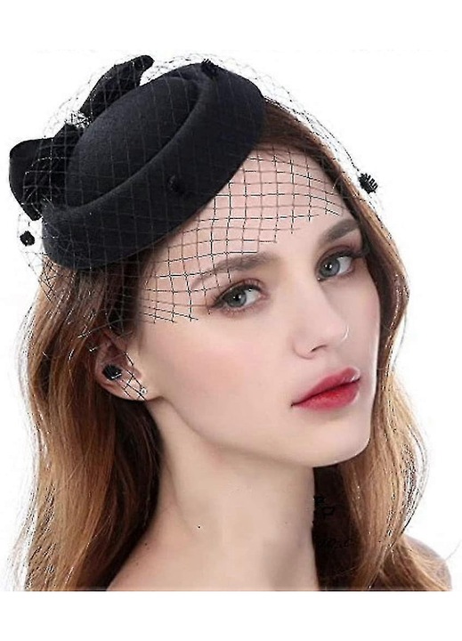 Palarie fascinator neagra, voal, panglica, 15x22cm, clips par
