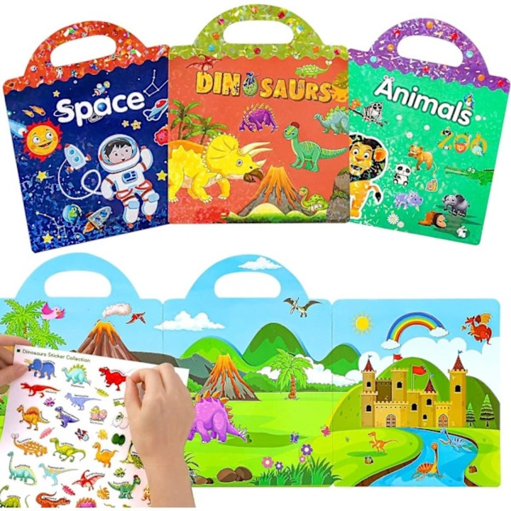 Set 3 caiete autocolante reutilizabile impermeabile pentru copii 3-6 ani multicolor