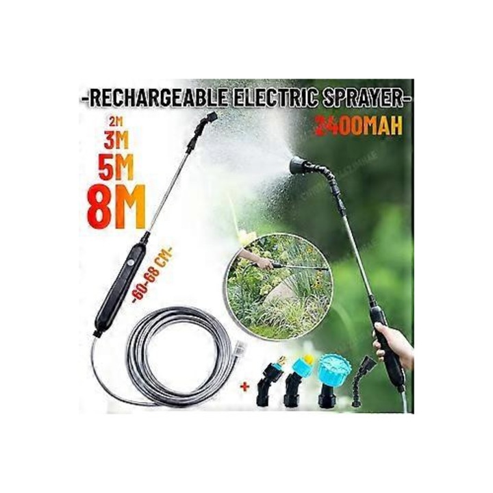 Pulverizator electric gradina, 2 duze, furtun 2m, USB, alb