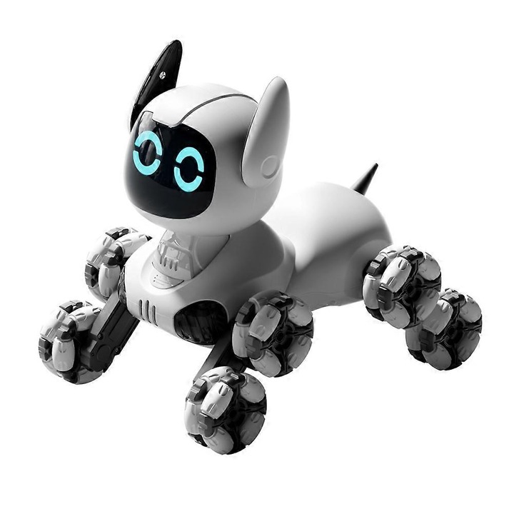 4D-Y9 távirányítós robotkutya, nyolc kerék, ezüstszürke, 3.7V 800mAh, 100m hatótávolság