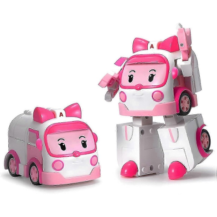 Robocar Poli Амбър Трансформиращ се Робот, 10 см Трансформираща се Екшън Фигурка, Превозни Средства, Ръководство за Подаръци за Деца, Комплект за Игра с Аварийно Превозно Средство, Препоръка за Празници и Годишнини