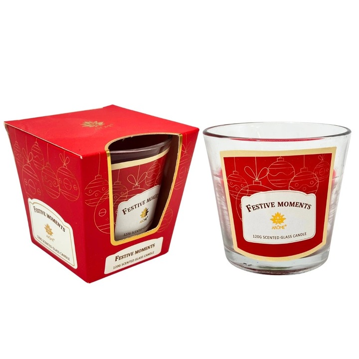 Ароматна свещ Festive Moments аромат бор 32x34h в цветна подаръчна чаша