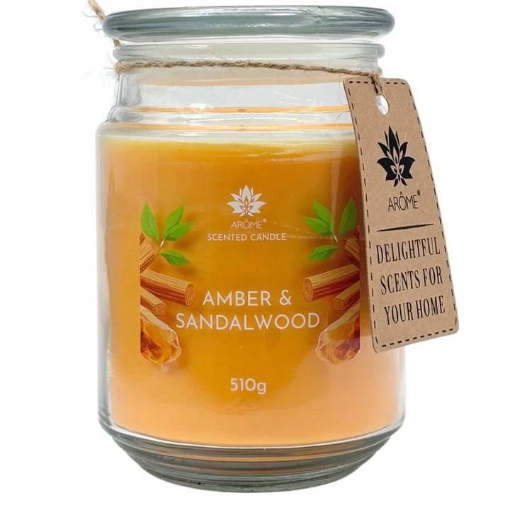Lumanare AROME Amber Sandalwood 510g parafina sticla cu capac