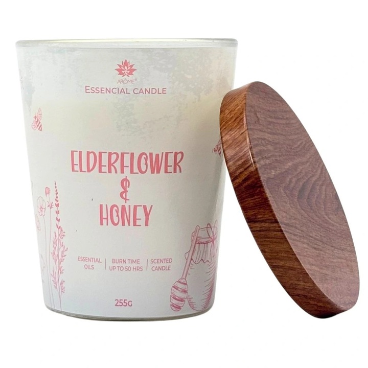 Lumanare AROME Elderflower Honey 255g parafina sticla capac metalic