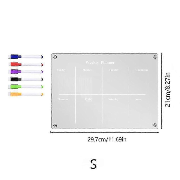 Planner saptamanal magnetic, acrilic, alb, 42x29.7cm, set