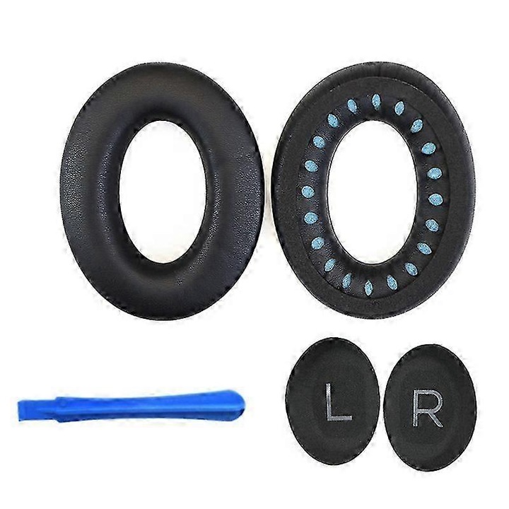 Perne de urechi din piele proteica pentru casti, set, negru, compatibil QuietComfort 45, cu levier mic