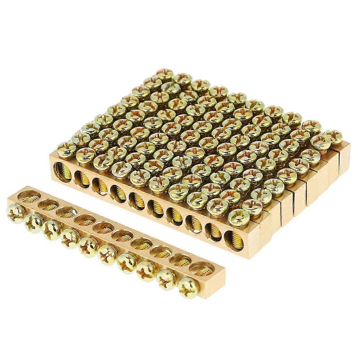 Set 10 bare impamantare alama 8.5x1.5x0.7cm pentru tablouri electrice