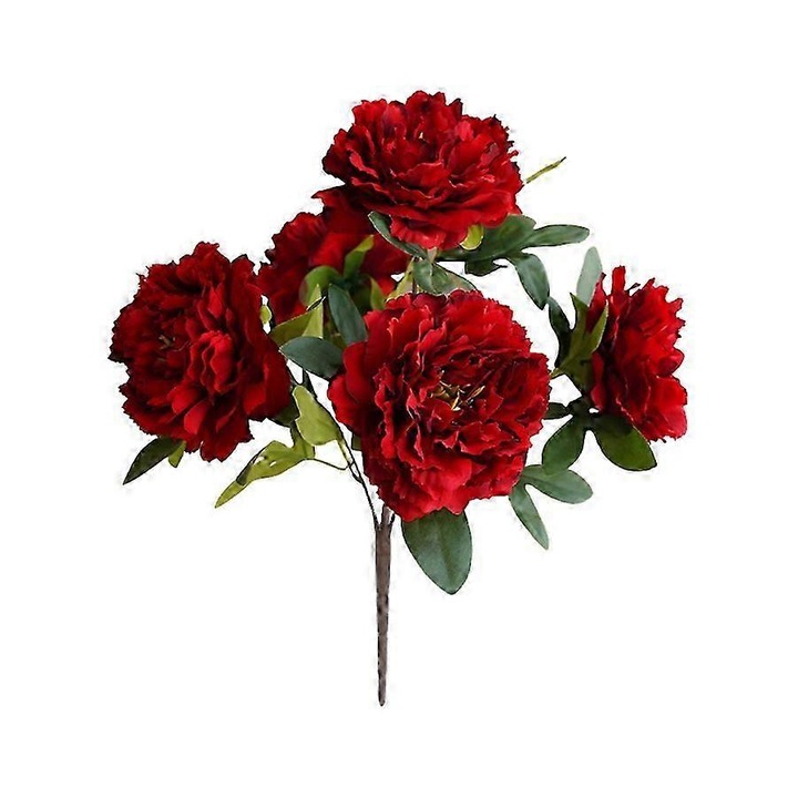 Floare artificiala bujor, 5 capete, matase, multicolor, 40x35cm