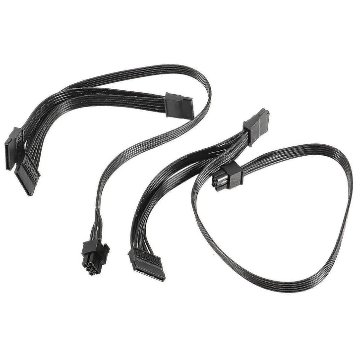 Set cabluri alimentare 6 pini la 3x SATA, 70cm, negru