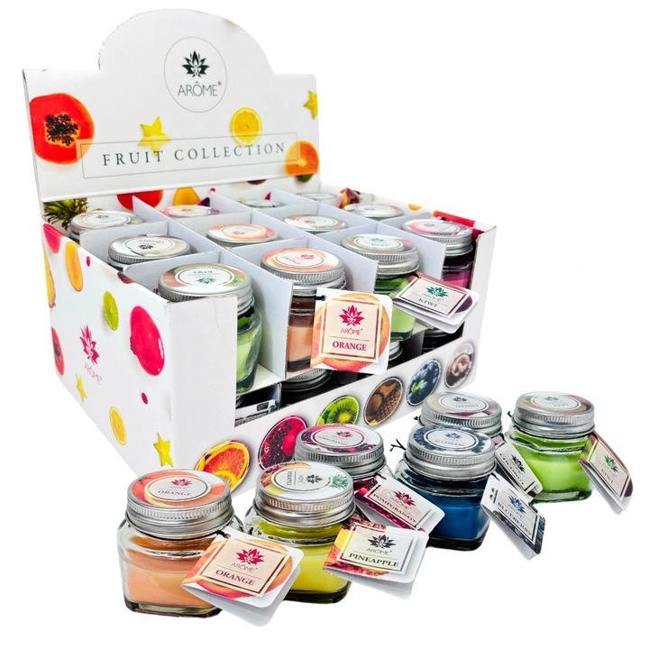 Комплект от 24 свещи AROME Fruit, аромат плодове, многоцветни, 5.7x5.2см
