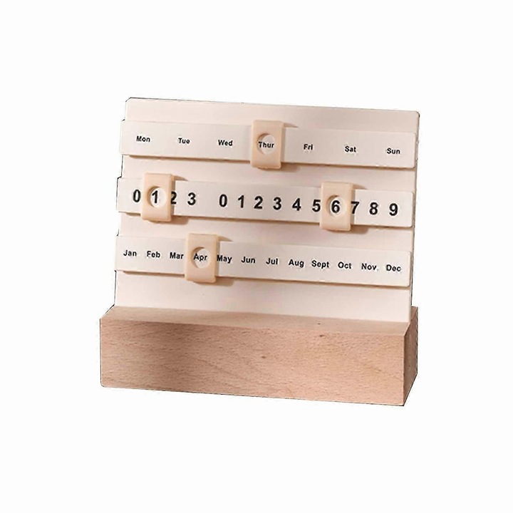 Calendar birou lemn, calendar perpetuu, khaki, 13.5x14.5x2cm