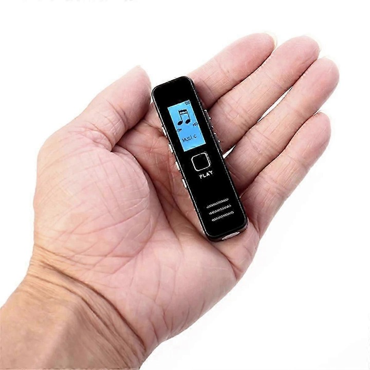 Reportofon digital, inregistrare continua 20h, negru, 8GB-32GB, 10x3x1cm