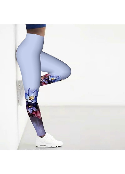 Colanti femei, mov, elastici, poliester-bumbac, cu imprimeuri florale, M INTL