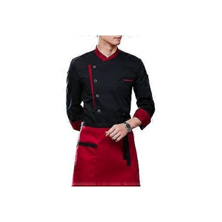 Uniforma bucatar, set 2 piese, poliester, alb-negru, marimi M-XXXXL, cu sort