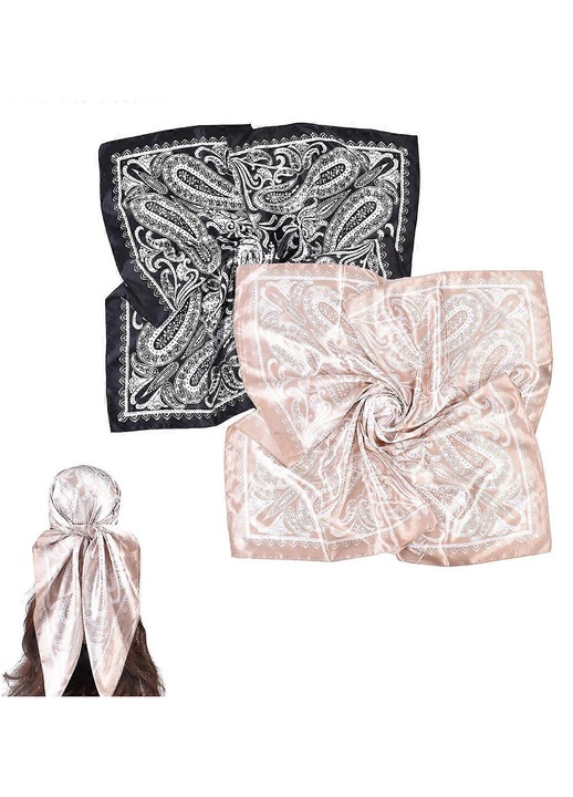 Set 2 esarfe satin vintage multicolor 90x90cm