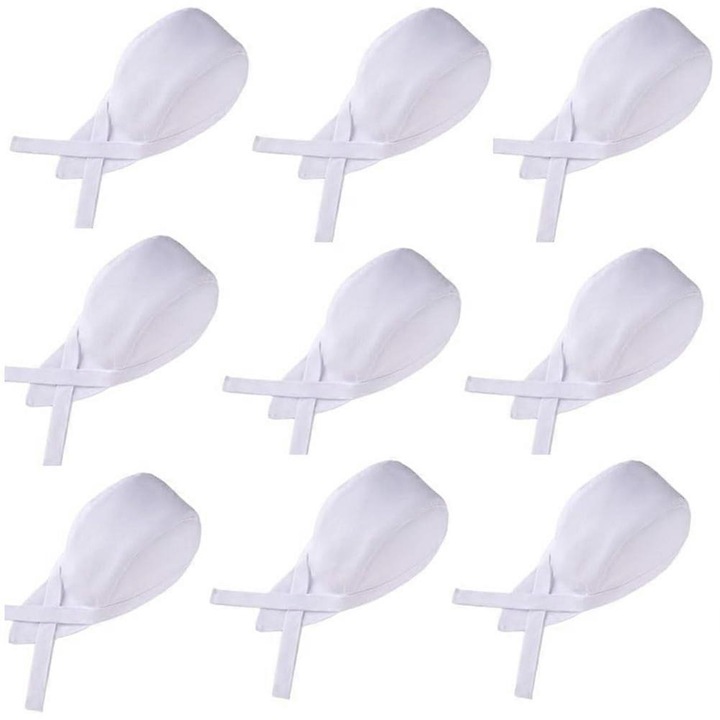 Set 9 bonete de bucatar unisex, tip craniu, cu snururi, pentru serviciul in bucatarie, OneSize
