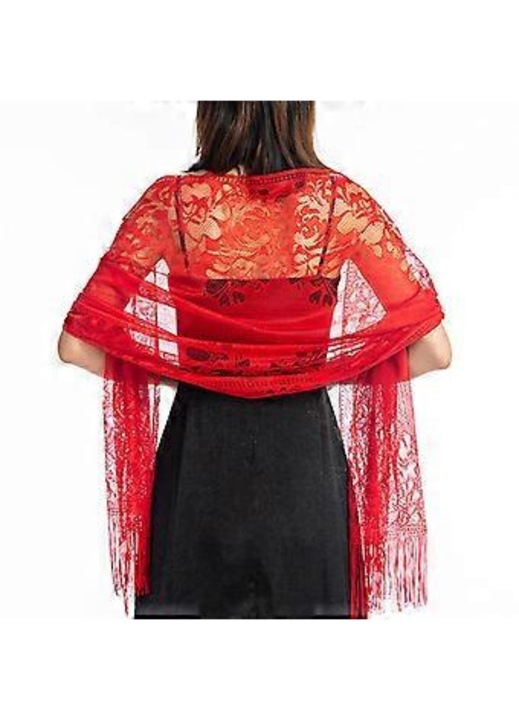 Esarfa dama, dantela, rosu, 185x65 cm, usoara, moale