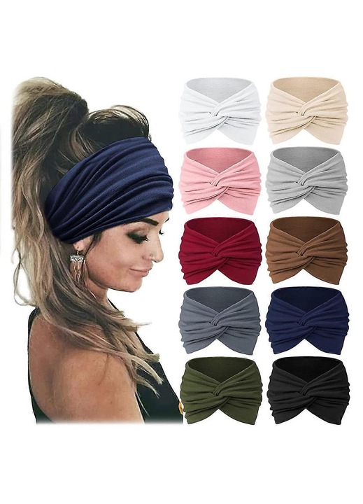 Set 10 bentite turban, lat, multicolor, 24x17cm, elastic