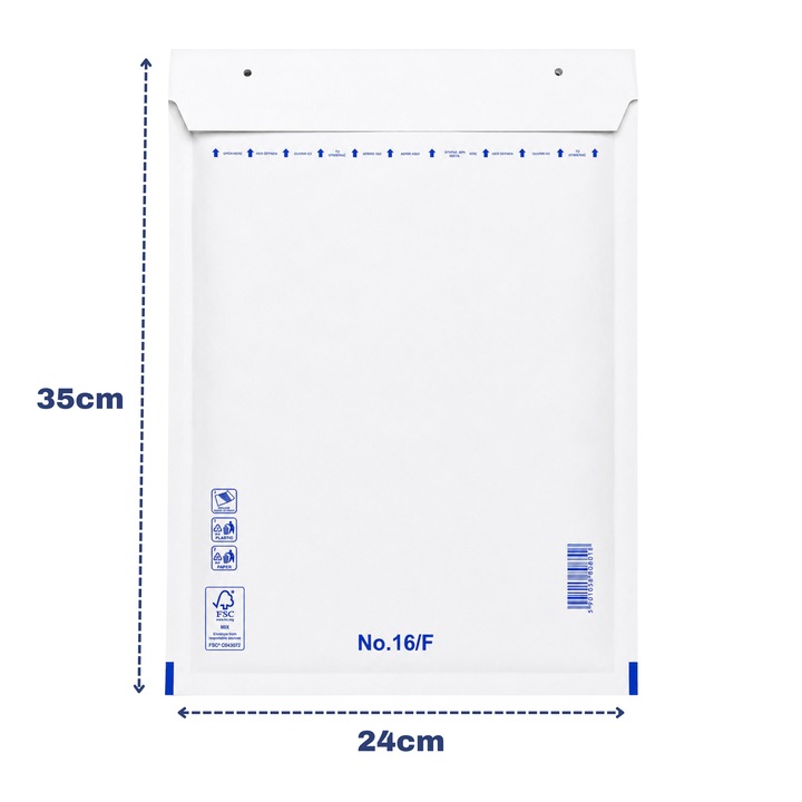 100 db F16 Légpárnás Boríték Szett, Prémium Fehér Kraft, 240×350+50 mm, Öntapadós, Ütésálló, Futárszolgálathoz, Agopack