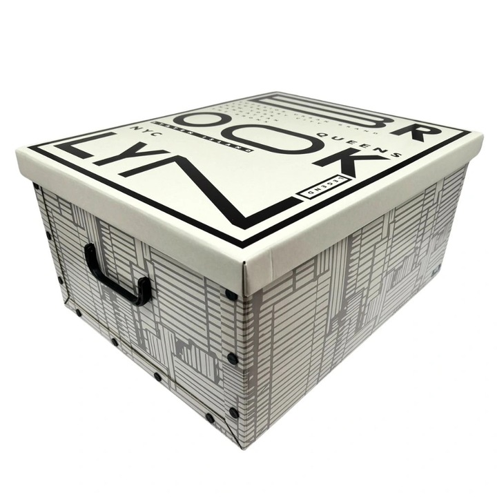 Cutie depozitare Domopak cu capac si maner, carton, 39x50x24cm, imprimeu text