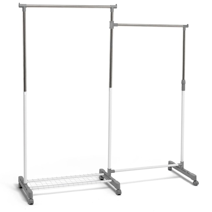 Domopak összecsukható dupla ruhaállvány, mobil, fehér-szürke, 6 kerék, állítható, 15kg, 120x45x160cm