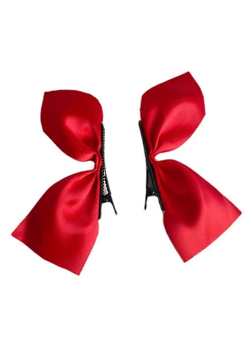 Clame de par tip cleste, aliaj si textil, design fluture, set 2 bucati, pentru machiaj, rezistente la coroziune, Rosu, 12.5 cm