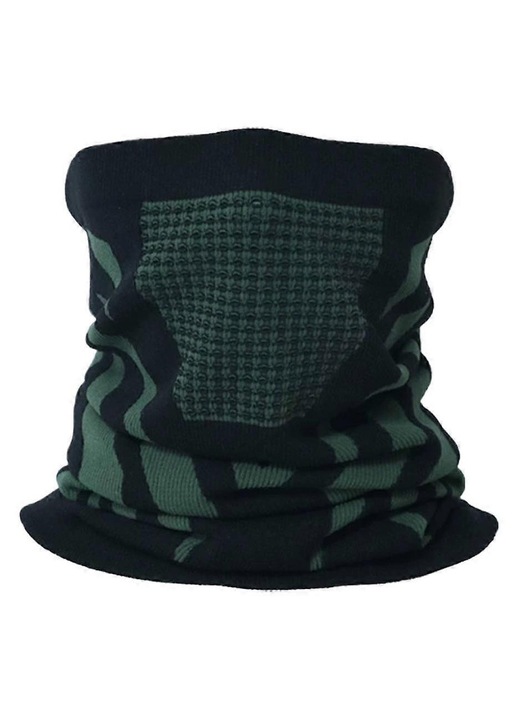 Poliészter csőgallér balaclava, vastagított és szélálló, rugalmas és légáteresztő, multifunkcionális maszk/sálként, fekete/zöld, egy méret