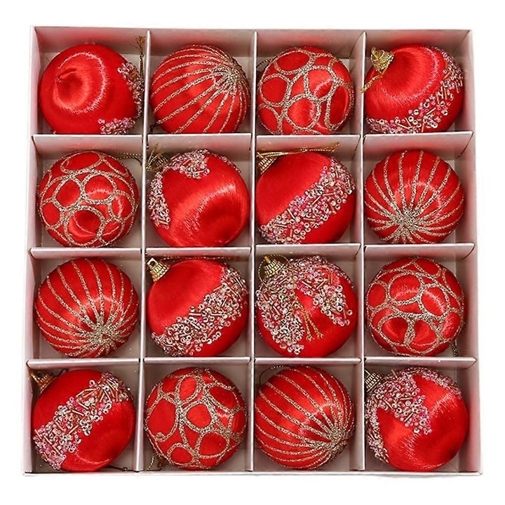 Globuri de Craciun catifea set 16 buc multicolor 6cm