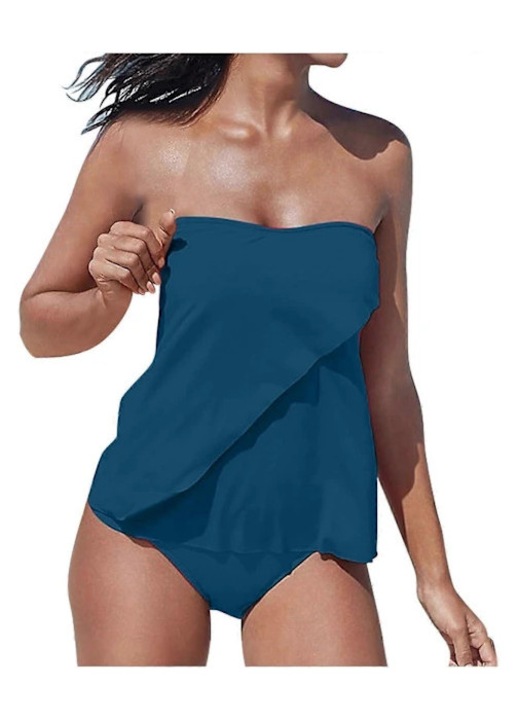 Costum de baie dama, 2 piese, blouson, albastru inchis, material elastic, 2XL INTL