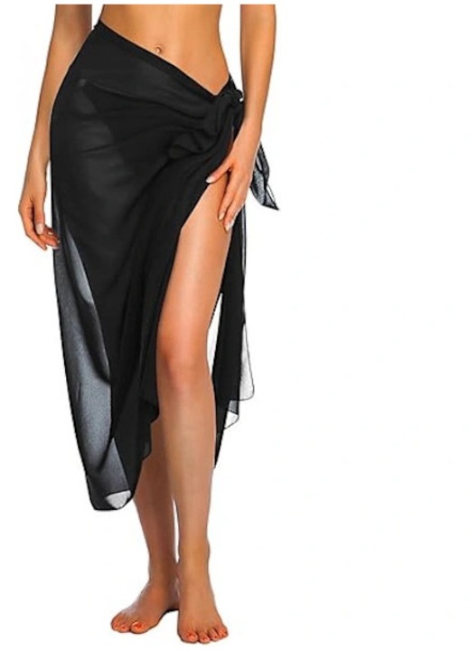 Női sarong, strand, fekete, normál méret, műselyem, 2024