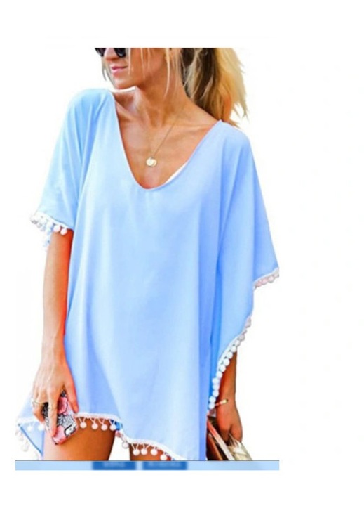 Bluza de plaja dama, chiffon, albastru deschis, M
