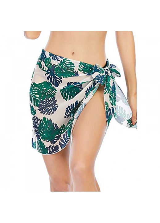 Sarong strandkendő, 100% poliészter, virágmintás zöld, 55x20 inch