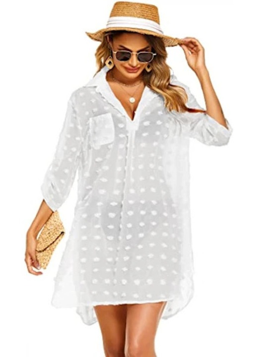 Bluza plaja femei, Pom Pom, voal transparent, alb, S