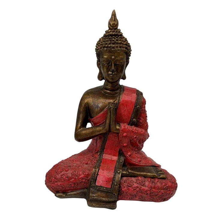 Buddha Dini figura, piros, meditációs, gyanta, 15x10x10cm