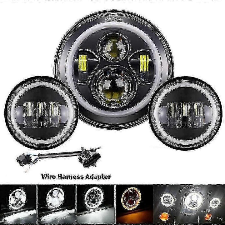 Far LED 7 inch cu lampi ceata 4.5 inch pentru motocicleta Harley Davidson Electra Glide Softail Fat Boy Touring
