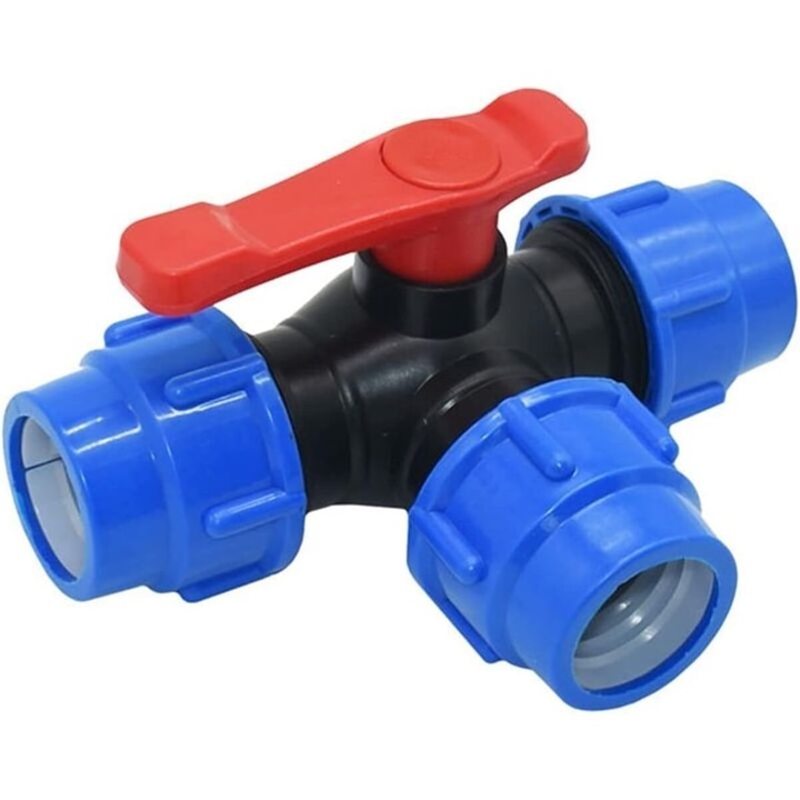 Golyóscsap, háromutas, gyorscsatlakozós, PVC-PE, 25mm