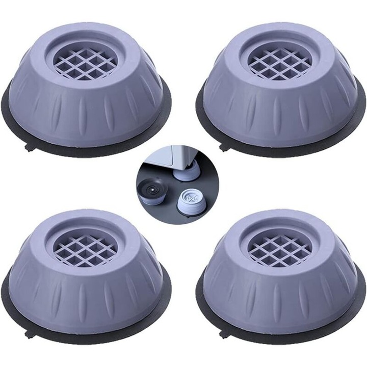 Set 4 amortizoare antiderapante pentru masini de spalat, uscatoare, frigider, negru