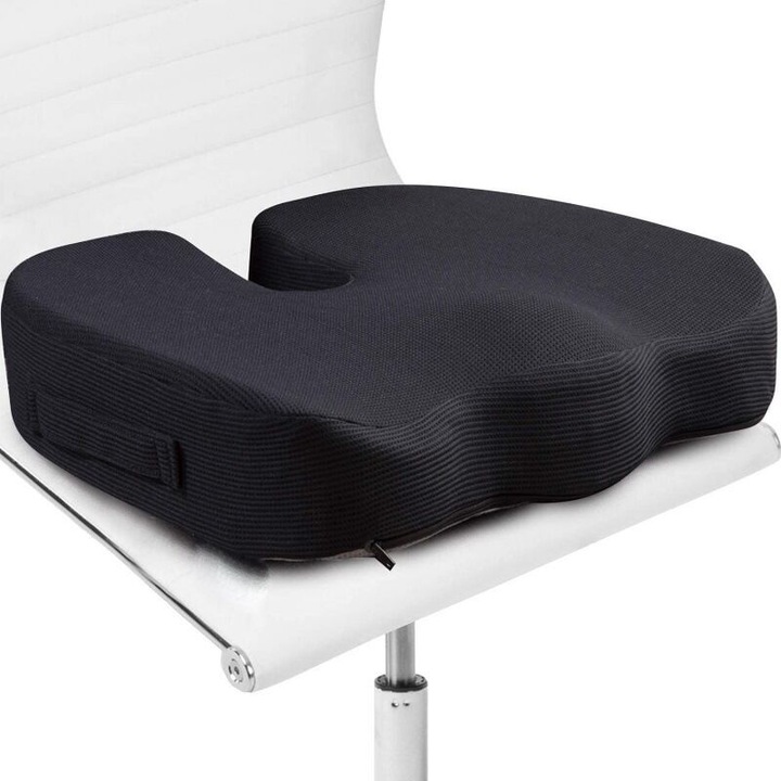 Perna ergonomica pentru scaun birou spuma memorie relief coccyx si sciatica negru